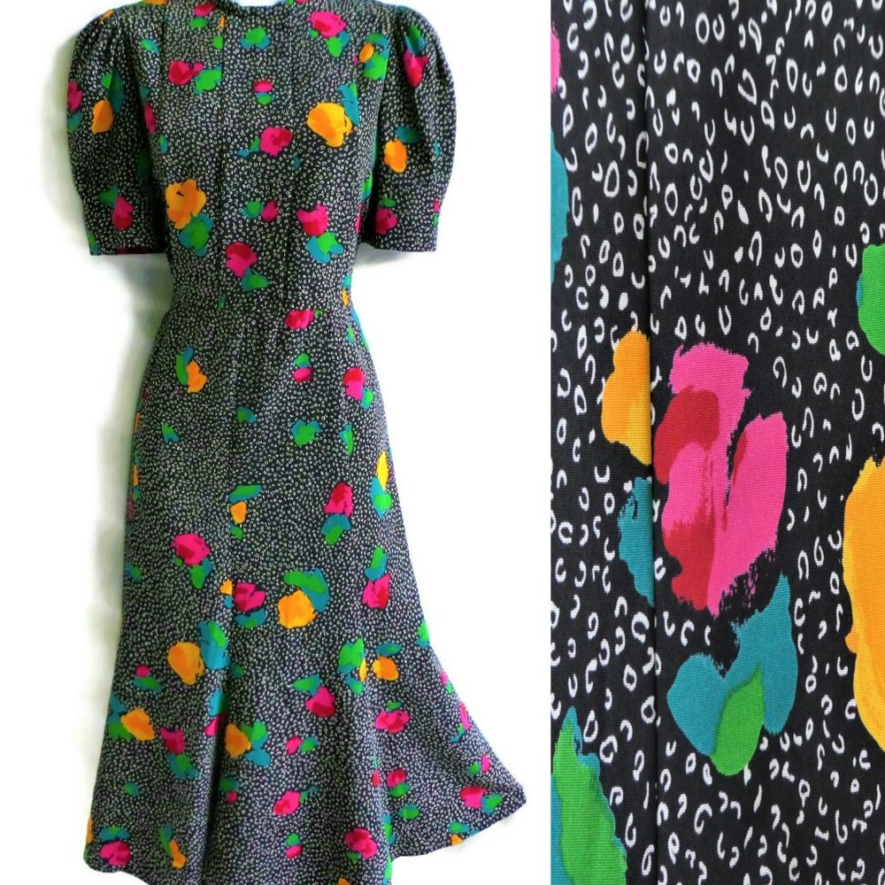 Vintage Thompson of California Dress Abstract Day Secretary Puff Pintuck YKK Zip